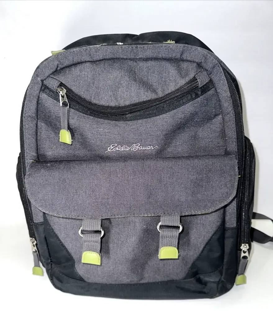 Eddie Bauer Diaper Bag Backpack Unisex Gender Neutral Charcoal Gray/Green -EUC‎